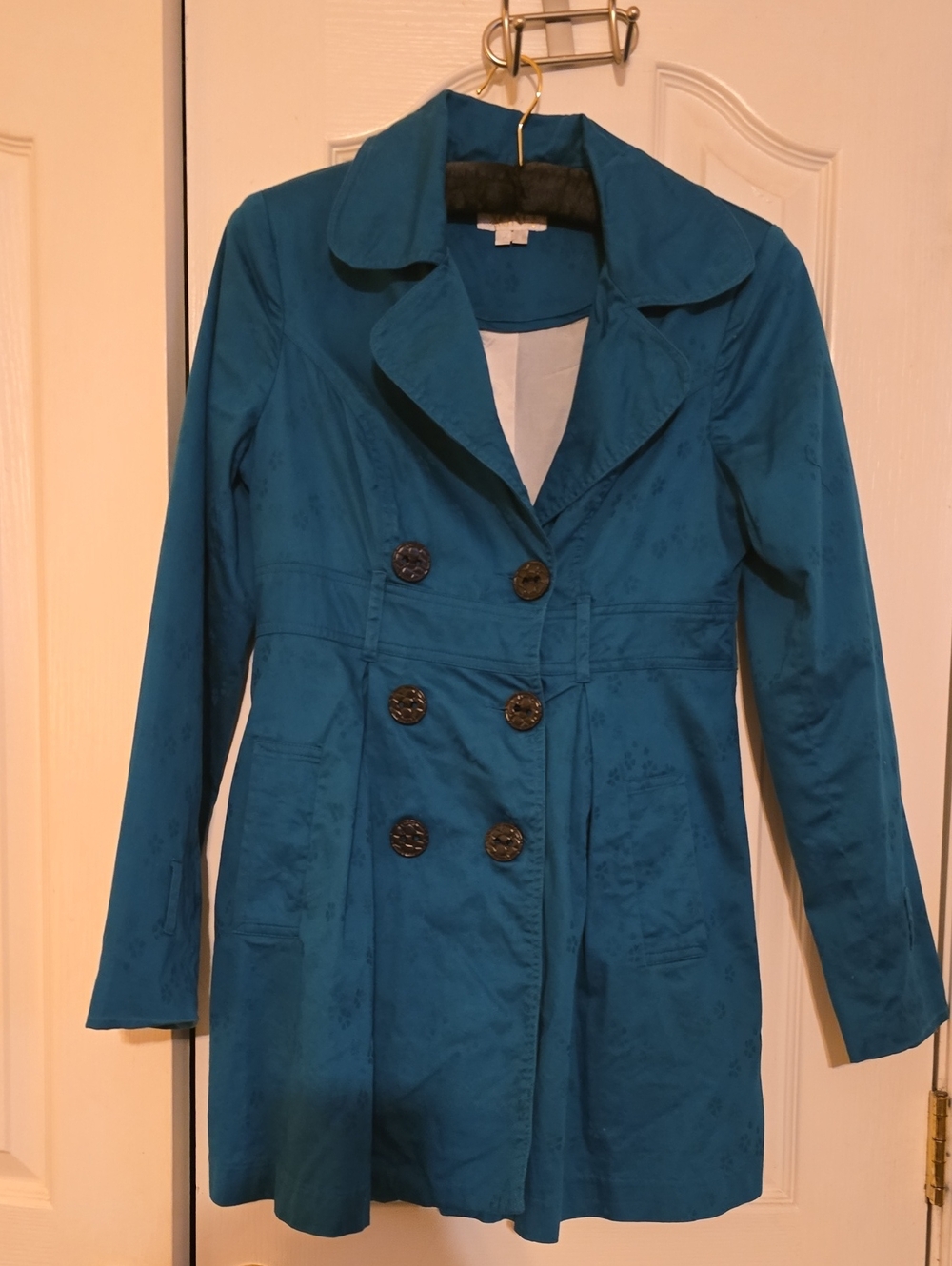 XOXO Vintage Teal Blue Short Trench Coat Jacket Empire Waist Y2K 2000s Retro S